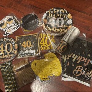 40th Birthday Party Supplies Set - Black and Gold
